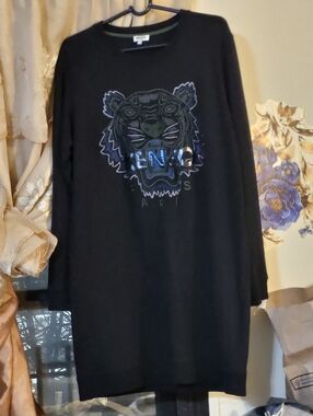 Kenzo Black Tiger Logo Sweatshirt Dress